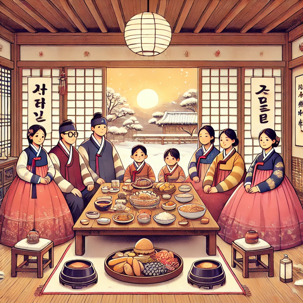 a group of people sitting around a table with food